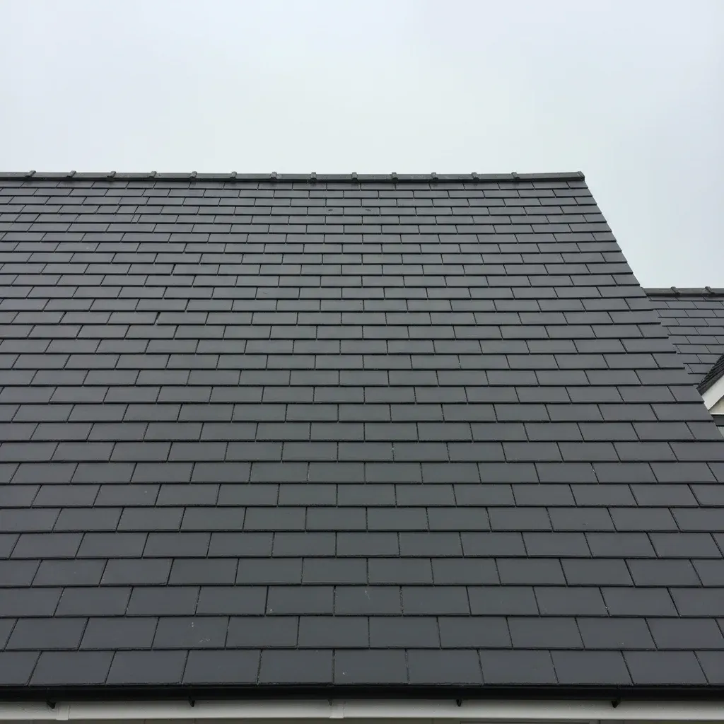 New slate tile roof fitted on a British semi-detached house